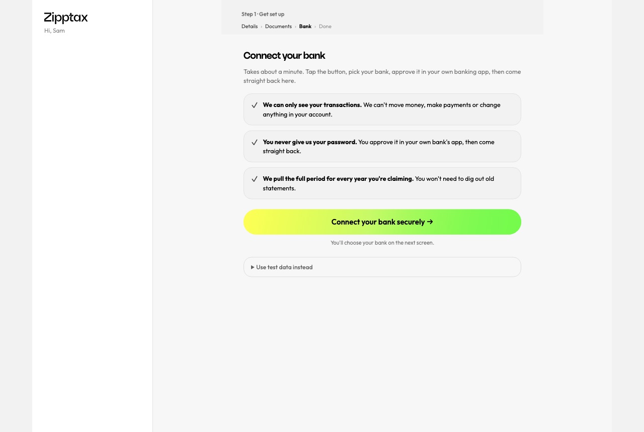 Connect your bank page